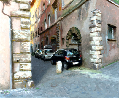 Cars in street, painting by Jan Maris