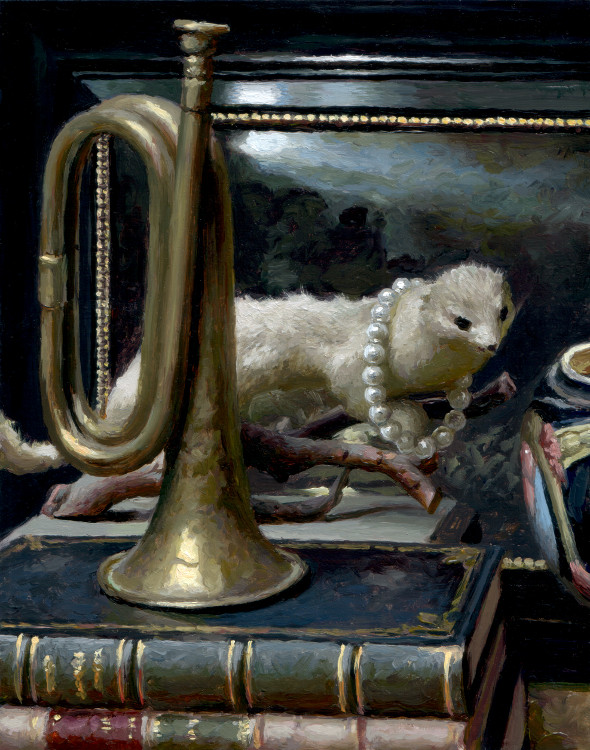 Weasel, trumpet, painting by Jan Maris
